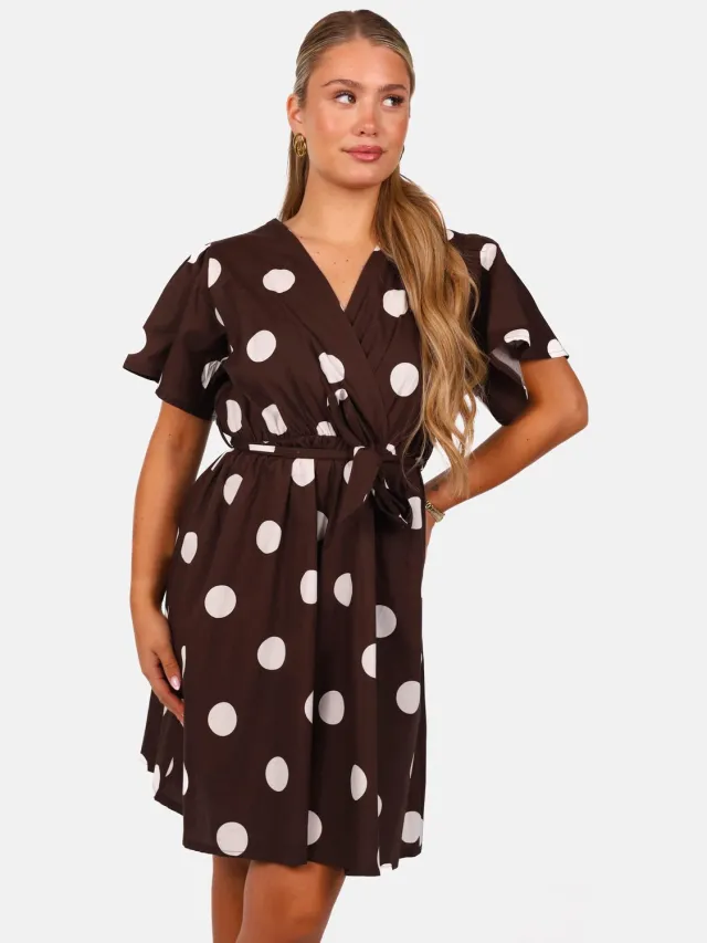 Getdrezzed Jurk - Maat: XS - Jurk met stippenprint bruin
