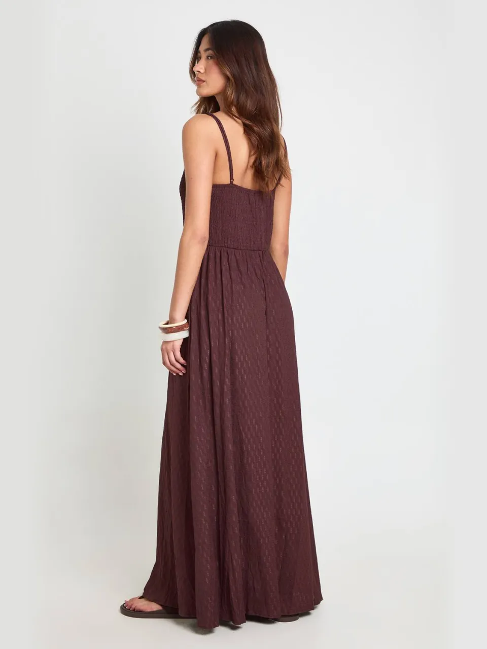 boohoo Dames Getextureerde Maxi Jurk Met Vierkante Hals En Gerimpeld Lijfje chocoladebruin, foto 2