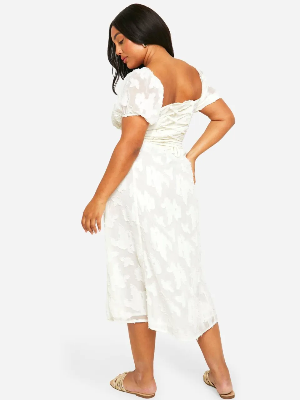 boohoo Dames Plus Burnout Milkmaid Midi Jurk wit, foto 2