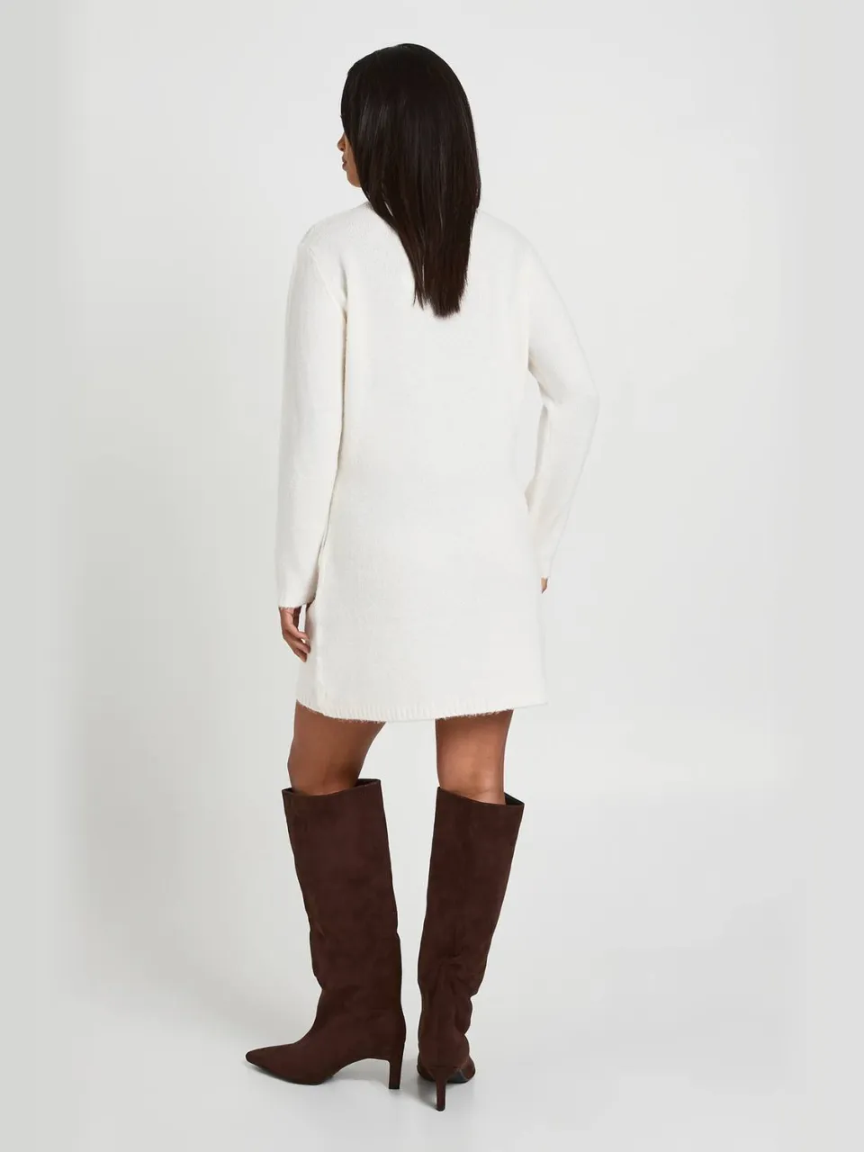 boohoo Dames Petite Mini-jurk Van Superzacht Gebreid Materiaal Met Hoge Hals crème, foto 2