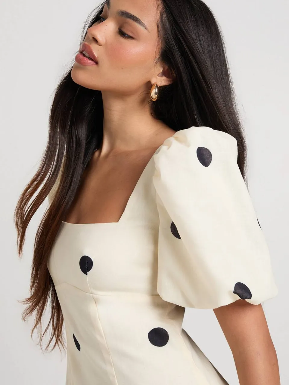boohoo Dames Grote gestippelde shiftjurk met linnen-look natural, foto 4