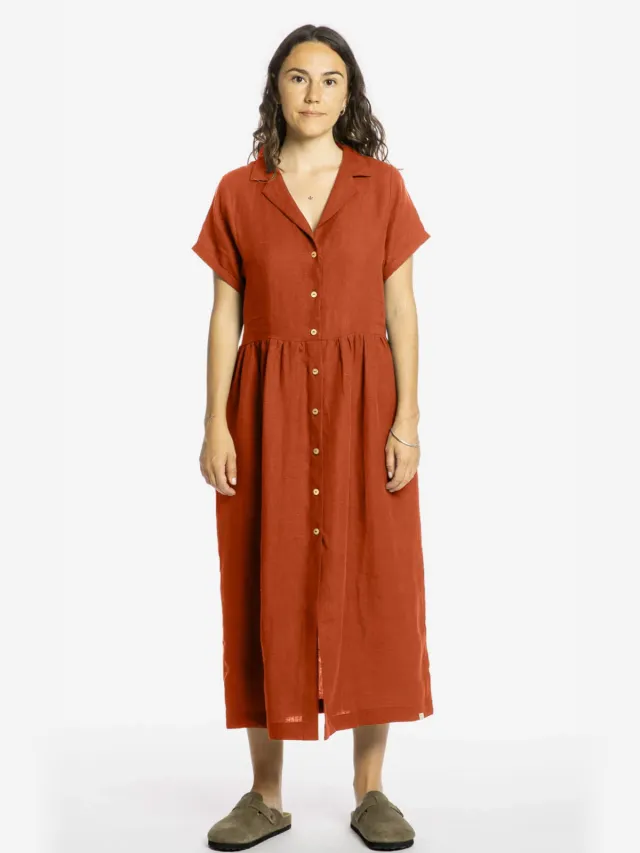 MATONA dames vegan Jurk Collared Rooibos Rooibos Donkeroranje