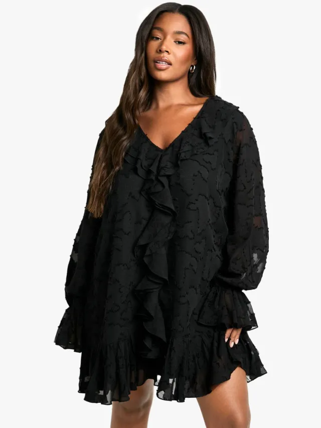 boohoo Dames PLUS PLUS BURNOUT FLORALE SHIFT JURK Zwart