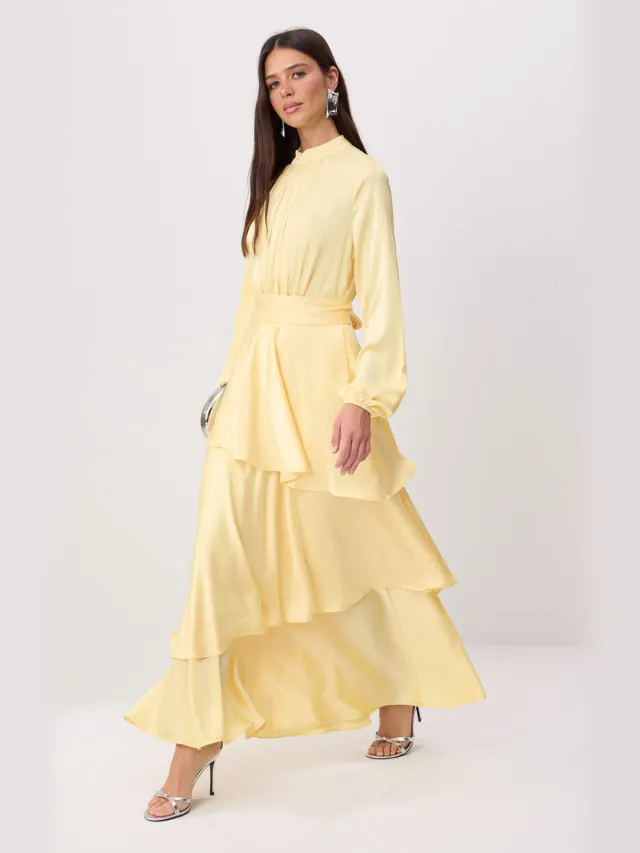 Trendyol Modest Dames Geel Effen Maxi Lang Stijlvol/Avond Skater Modest Avond Jurken