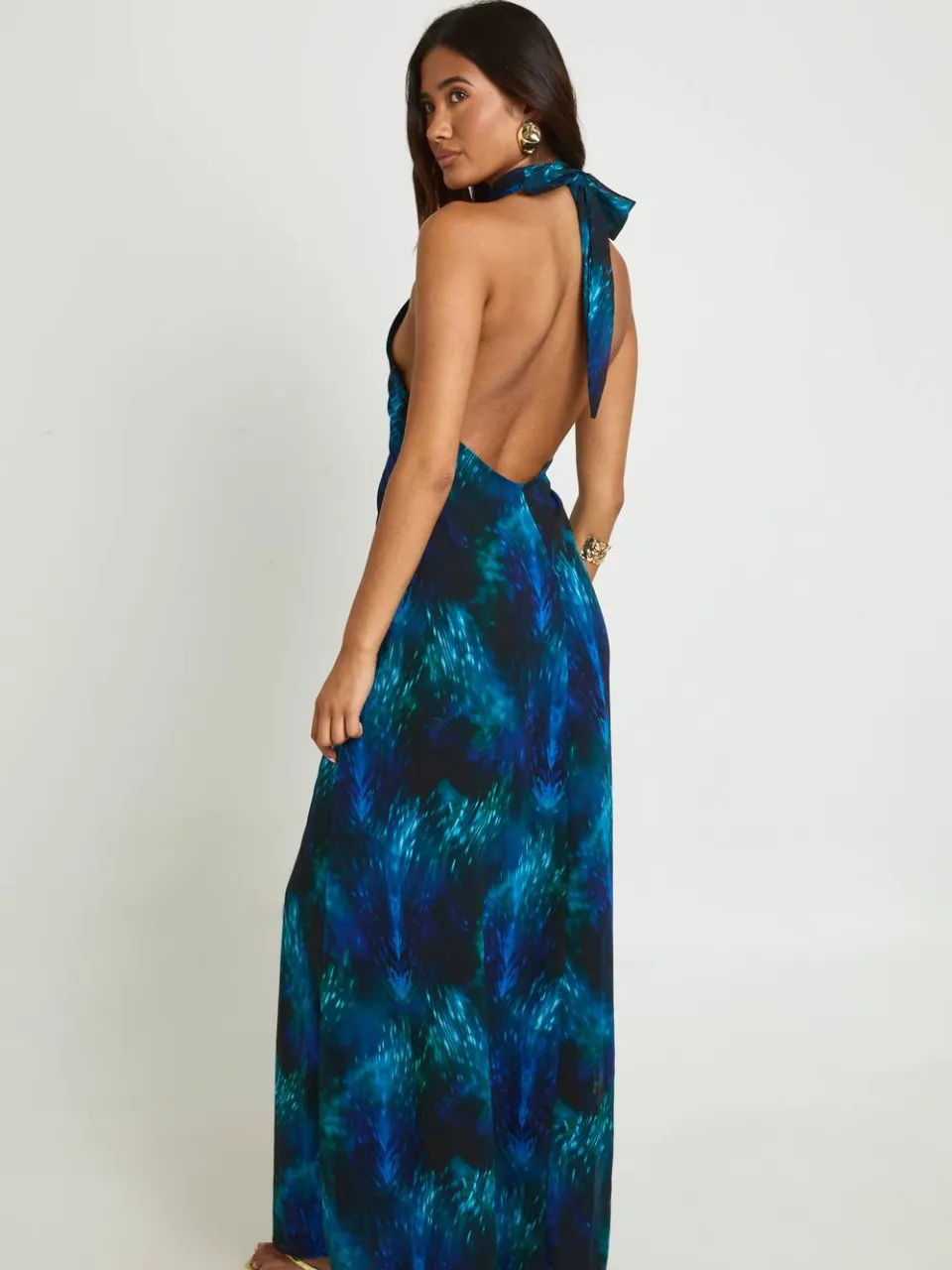 boohoo Dames Maxi-jurk Met Abstracte Print, Hoge Hals En Plooien kobaltblauw, foto 2