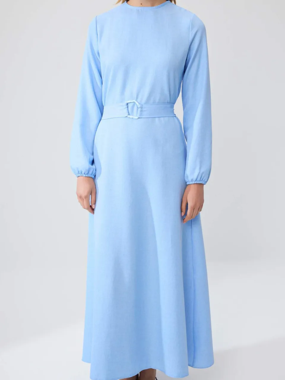 Trendyol Modest Dames Blauw Effen Maxi Lang Casual Skater Modest Jurken, foto 2