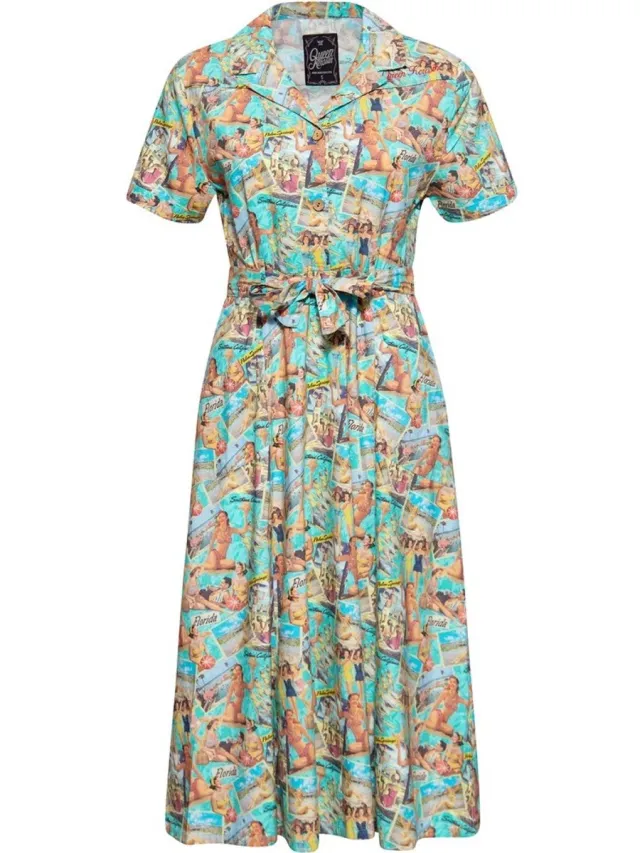 QUEEN KEROSIN 50's Vacation Jurk Hemels Blauw