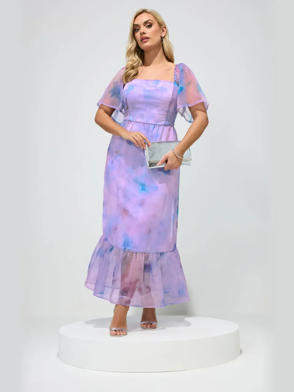 Yours London Paarse Abstracte Organza Jurk Purple