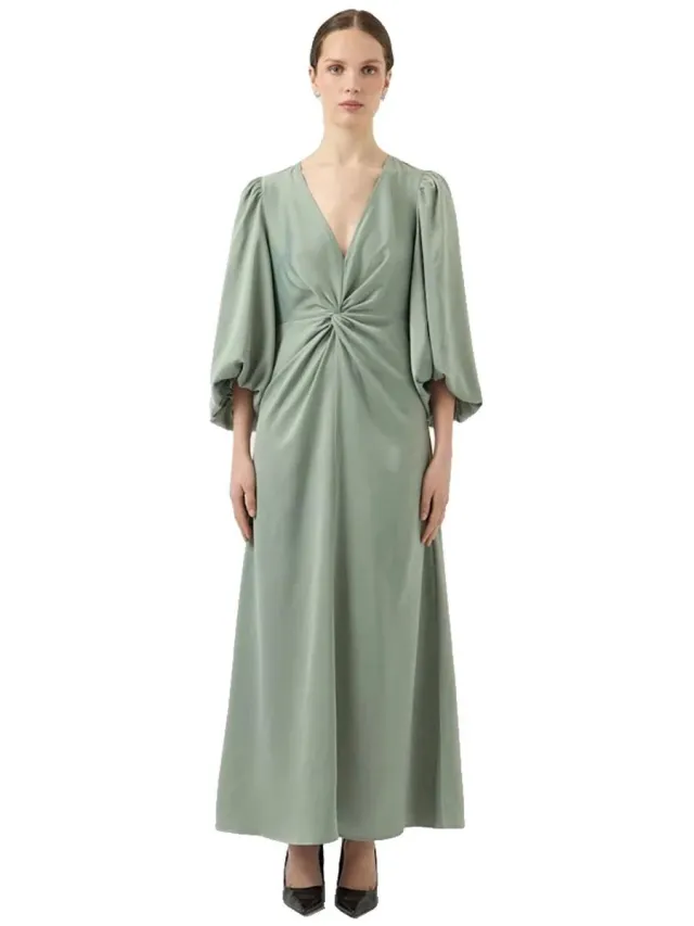 Yas Thea Lange Jurk Met 3/4 Mouwen Groen 44 Vrouw Green Milieu