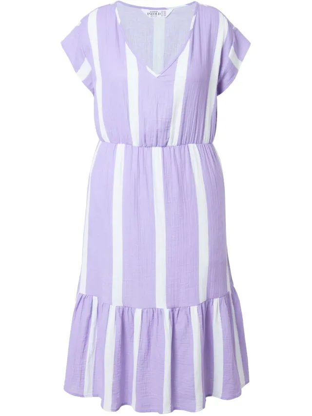 Studio Untold Dames - Midi-jurk A-lijn mousseline strepen - Lavendel - Maat 54+