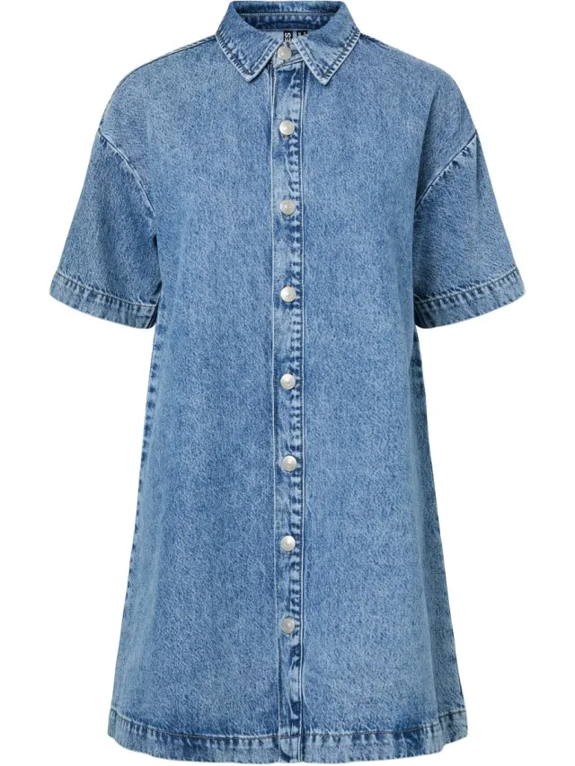 Pieces midi-jurk PCSKY A-LIJN DENIM Medium Blue Denim