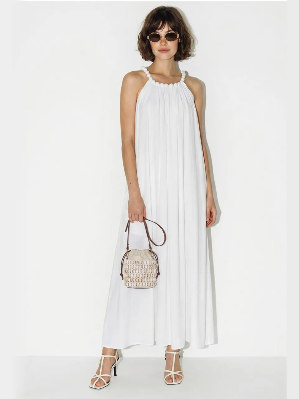 Bianco Lucci Dames Halter Maxi Jurk Met Zak wit, foto 2