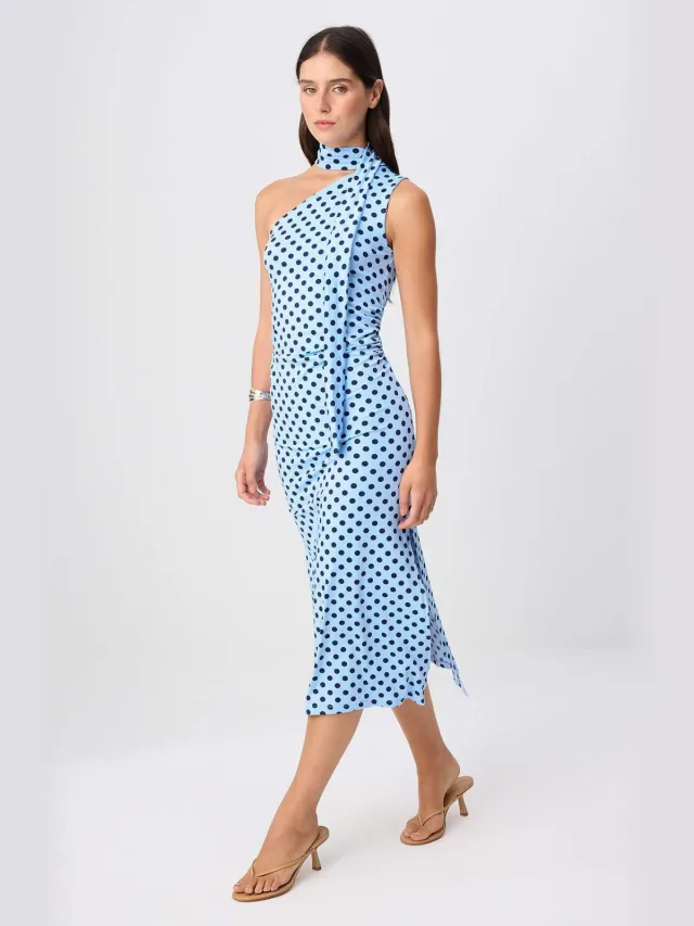 Trendyol TRENDYOLMİLLA Dames Blauw Stippen Midi Mouwloos Bodycon Jurken
