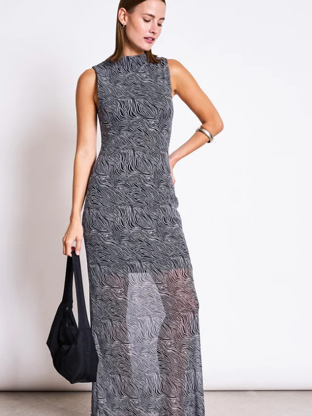 JAN N JUNE dames vegan Maxi Jurk Culex Zebra Zwart