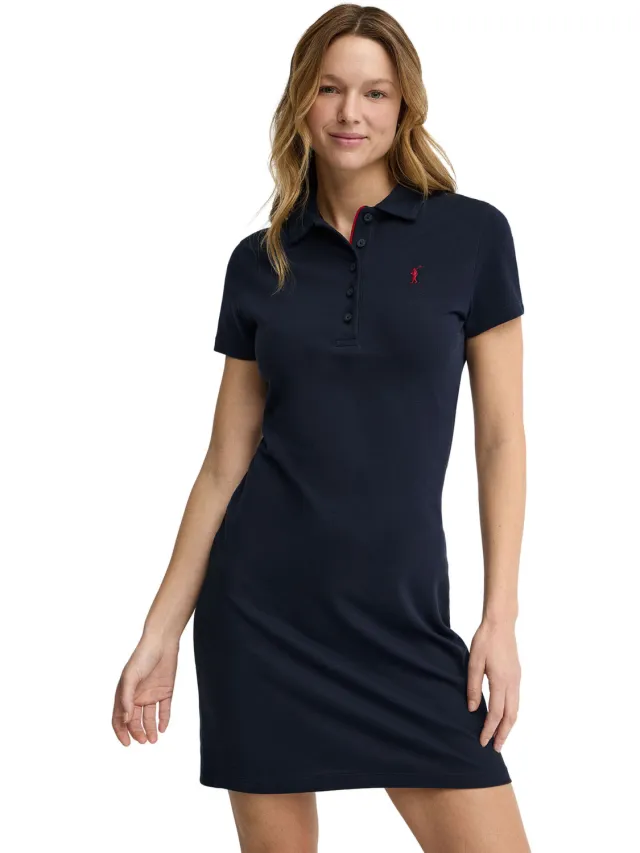 Polo Club Marineblauwe korte jurk met korte mouwen, polokraag en Rigby Go-logo