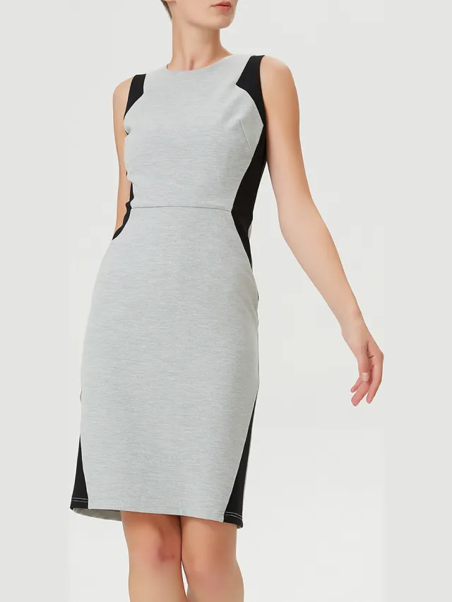 Smart & Joy Kleurblok bodycon korte jurk grijs, foto 2