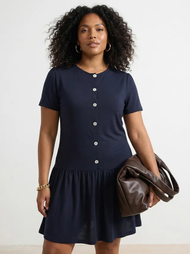 Trendyol Curve Dames Grijs Effen Kort / Mini Kort Casual A-lijn Grote maten Jurk