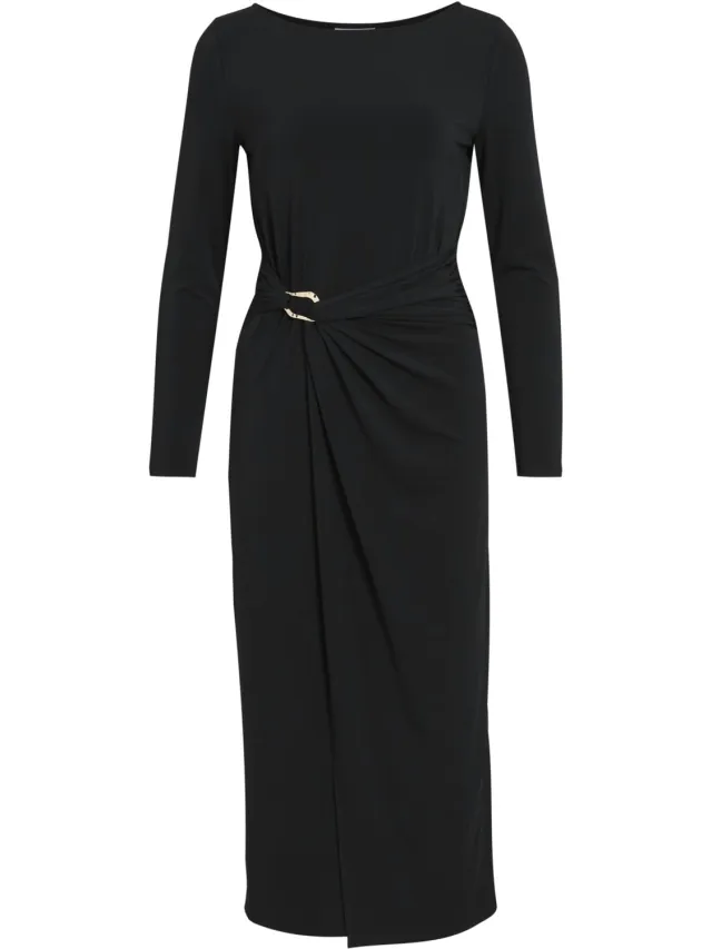 Vila Jurk Vijustine Boatneck L/s Midi Dress/d 14118138 Black Beauty Dames Maat Zwart