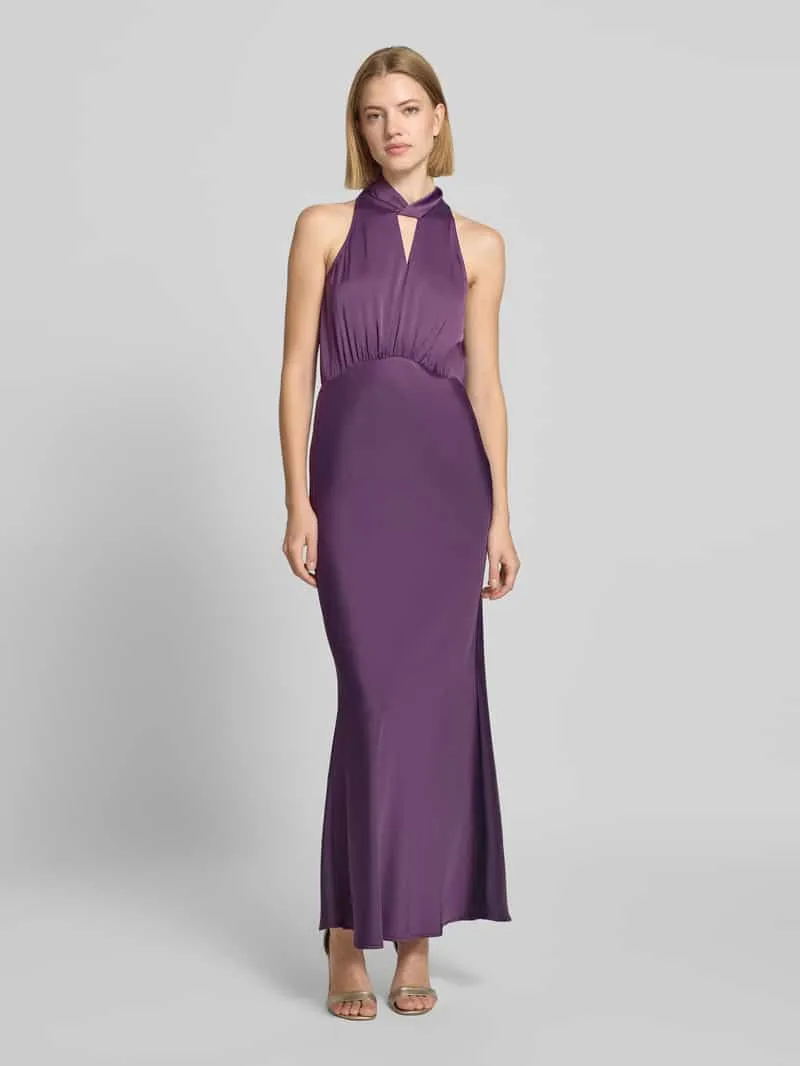 Yas cocktailjurk met druppelvormige hals model 'PELLA' Aubergine