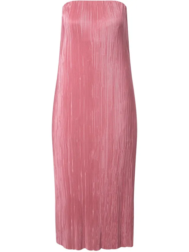 Ulla Popken Dames - Geplooide maxi-jurk elastische hals strapless - Fuchsia - Maat 42+