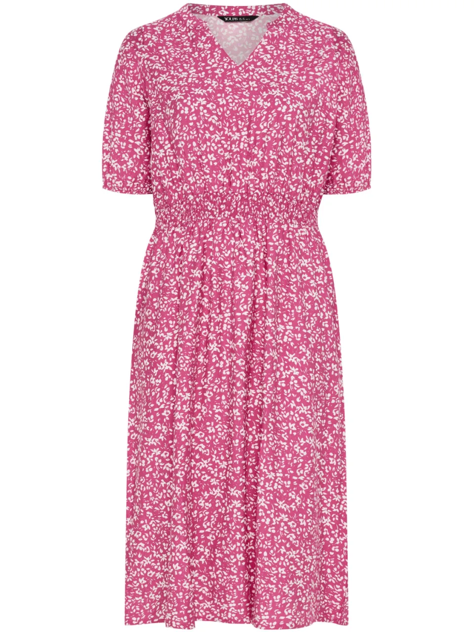 Yours Roze Jurk Met Bloemenprint En Pofmouwen, foto 3