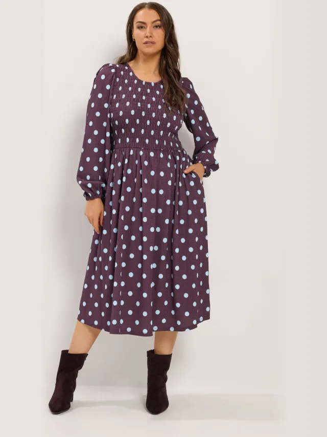 Yours Paarse Peplumjurk Met Stippen Purple