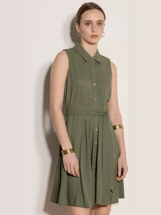 Apricot Mini-shirtjurk van linnenmix Kaki