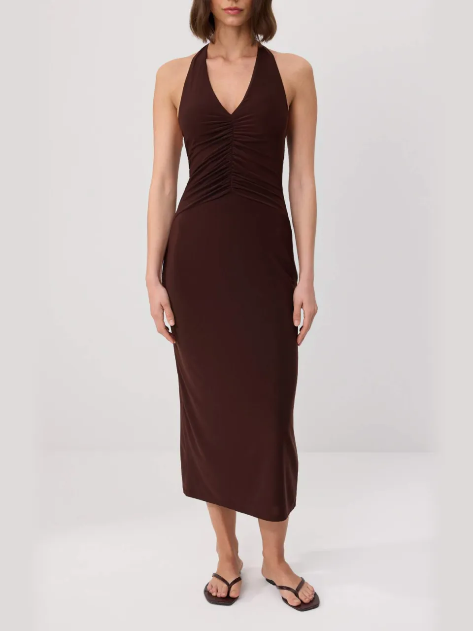 Trendyol TRENDYOLMİLLA Dames Bruin Abstract Midi Mouwloos Bodycon Jurken