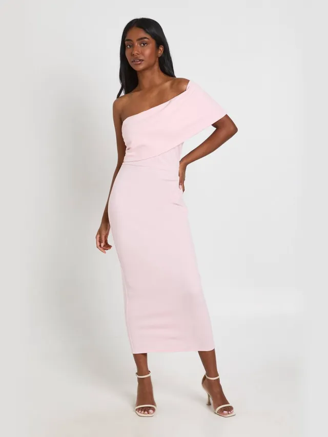 boohoo Dames Jersey Crepe Bardot Midaxi Jurk Pastelroze