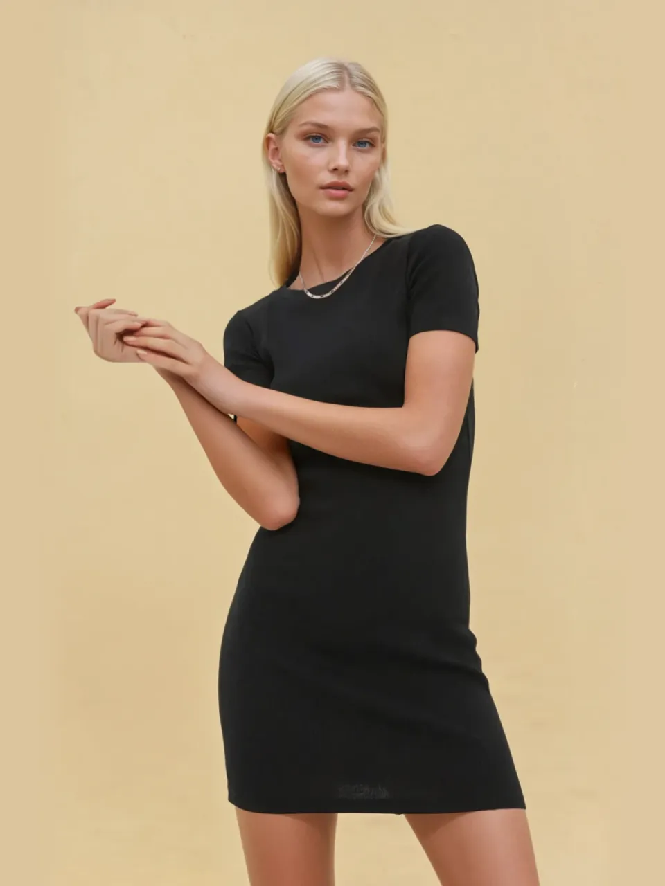 Hiccup Basis Kort Mouw Bodycon Mini Jurk zwart, foto 2