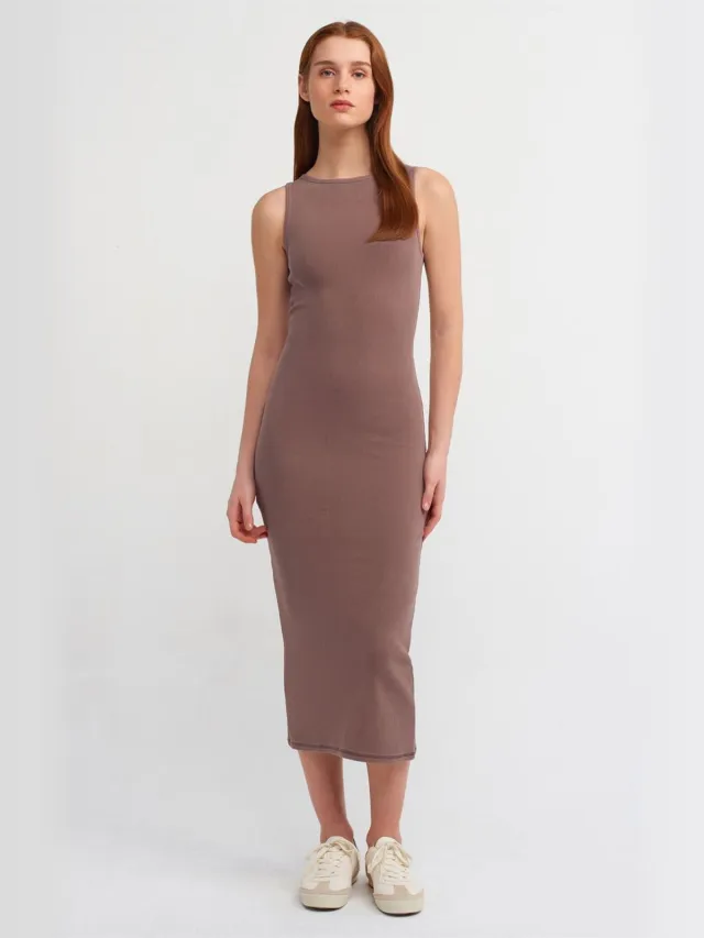 Dilvin Mouwloze Bodycon Midi Jurk Paars