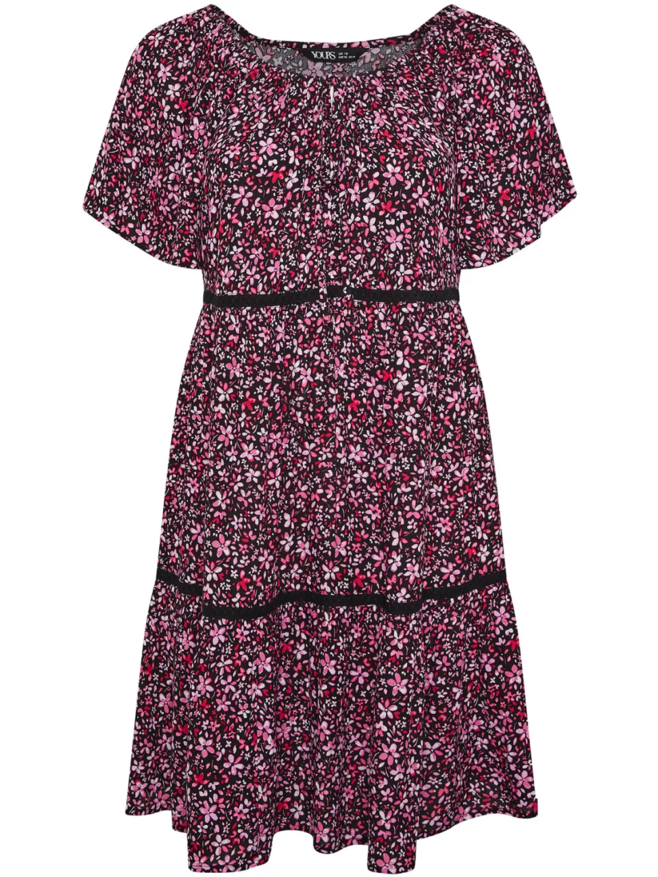 Yours Mini Jurk Met Bloemenmotief En Gehaakte Boorden In Roze, foto 4