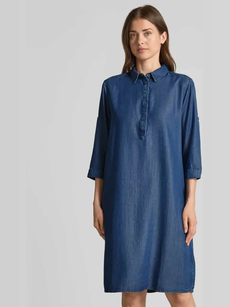 Milano Italy Knie-lange denimjurk met korte knoopsluiting Marineblauw