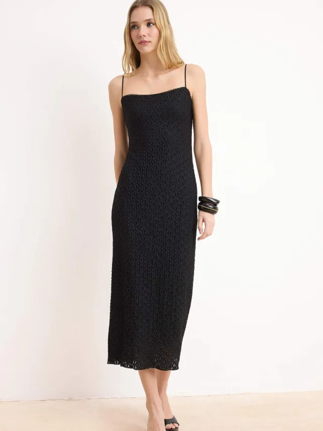 Trendyol TRENDYOLMİLLA Dames Zwart Effen Midi Mouwloos Casual A-lijn Jurken