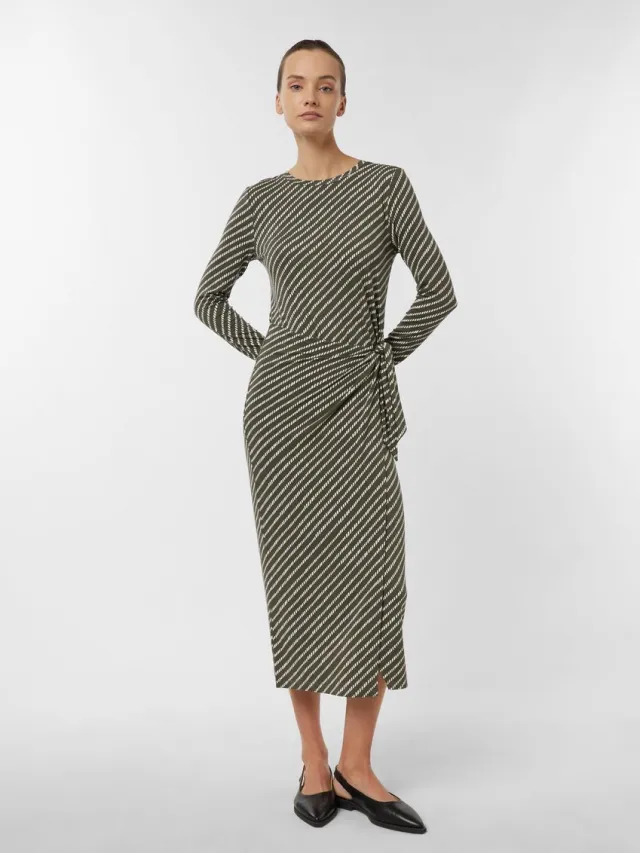 Comma female - Jersey jurk met all-over print en overslagdetail olijfgroen