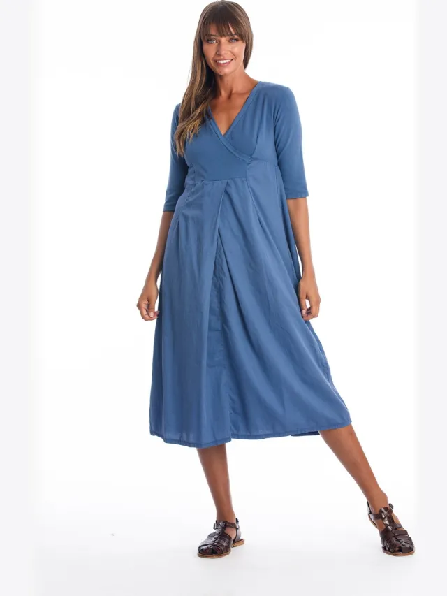 RAVENS VIEW IBIZA dames vegan Midi Jurk City Ls Indigo Blauw Donkerblauw