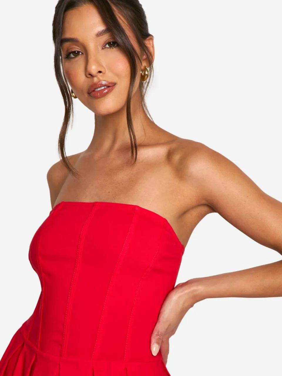 boohoo Dames Bengaline Korset Skater Midaxi Jurk rood, foto 3
