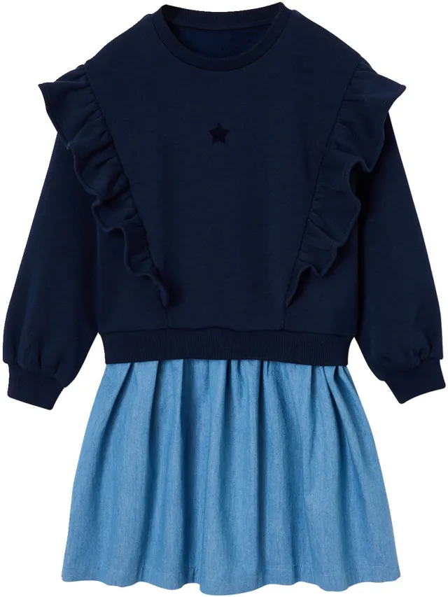vertbaudet Meisjesjurk met lange mouwen marineblauw