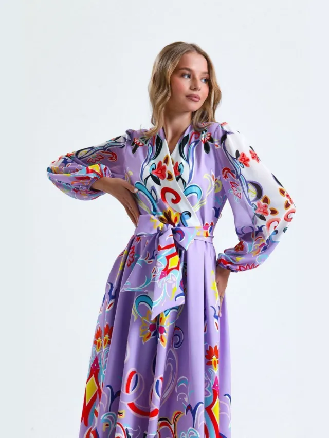 MSN Collection Florale Print Maxi A-Lijn Jurk Paars