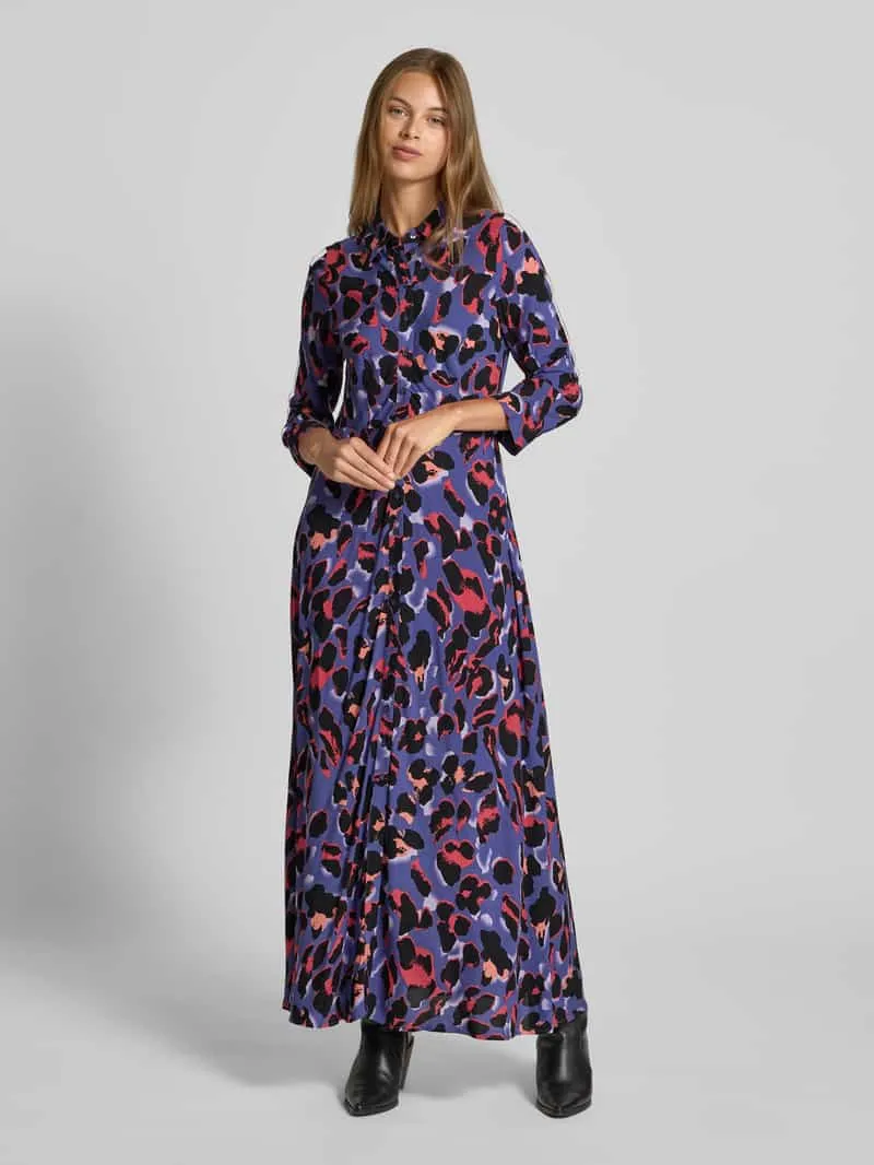 Yas Maxi-jurk met knoopsluiting, model 'SAVANNA' Rookblauw