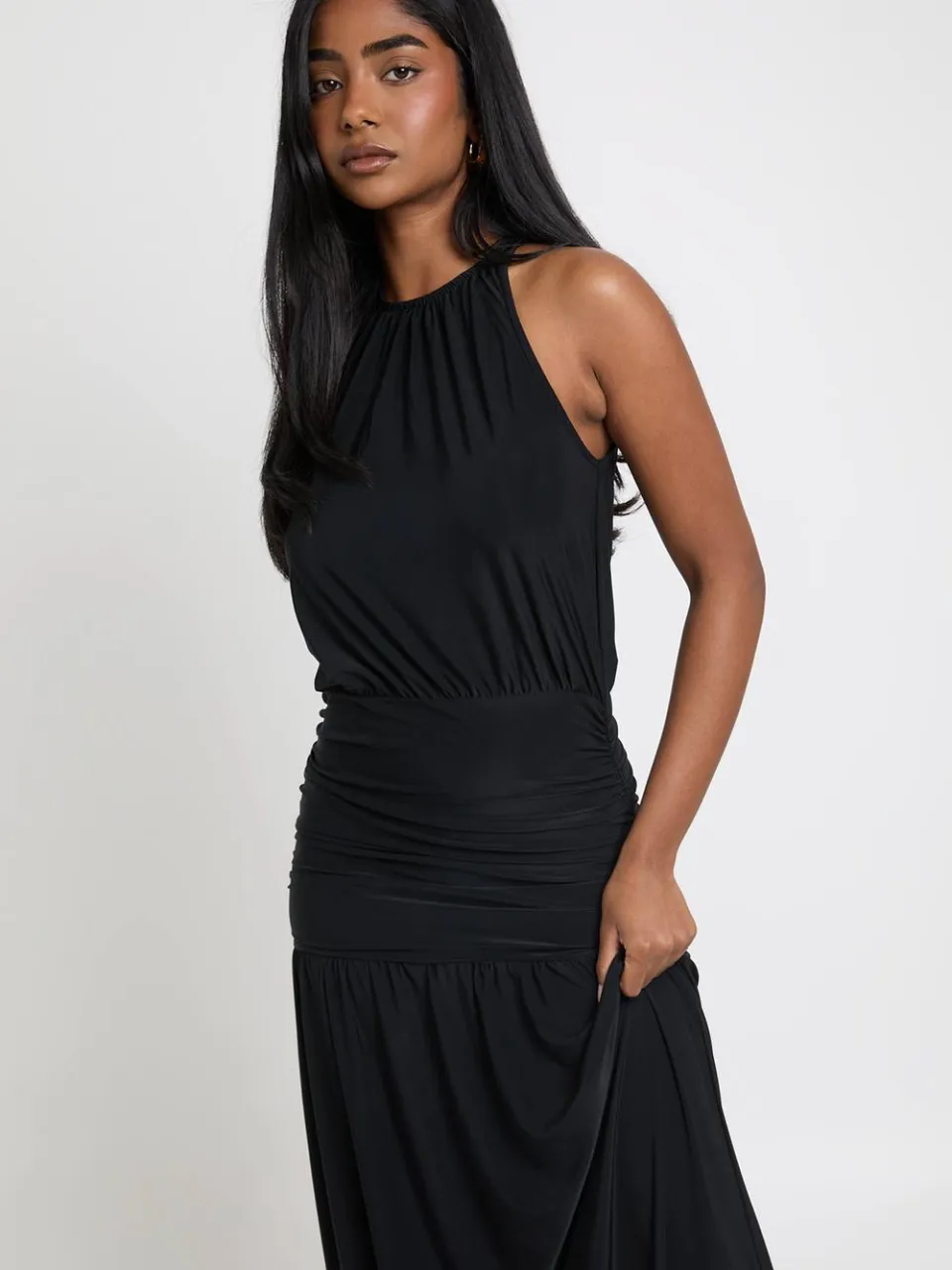boohoo Dames Superzachte Geplooide Maxi-jurk Met Verlaagde Taille zwart, foto 3