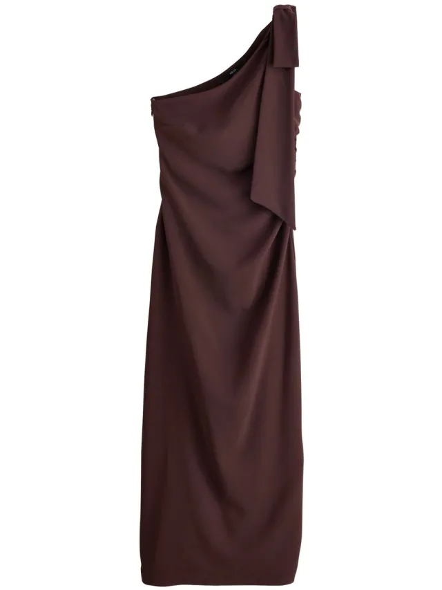 Next Dames - Maxi-bruidsmeisjesjurk met strik en één bedekte schouder - Bruin Chocolate Brown