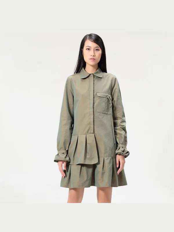 Smart & Joy Safari-shirtjurk met lange mouwen Kaki
