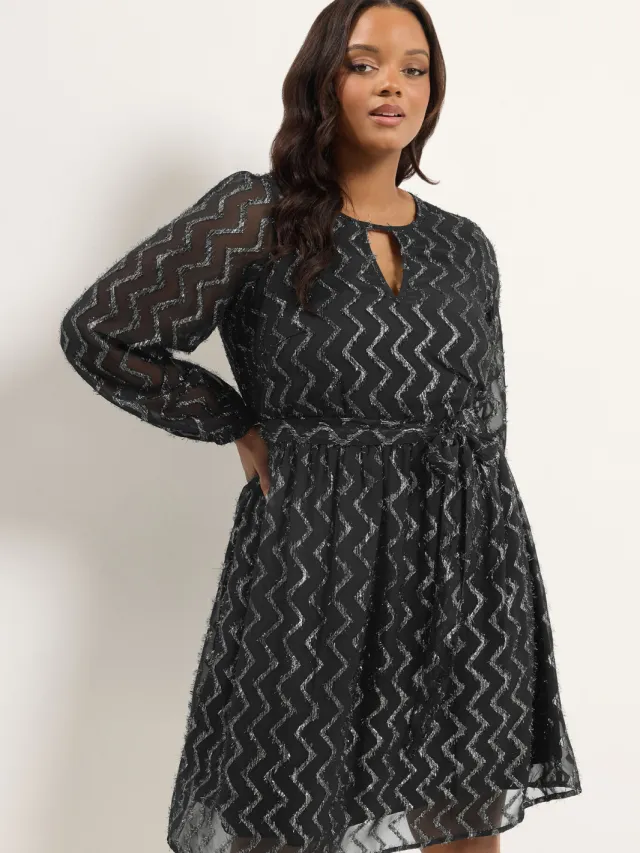 Yours Zwarte Jurk Met Glitters En Sleutelgatdetail-64 Black