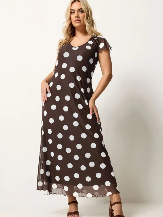 Yours Chocoladebruine Mesh Maxijurk Met Stippen Brown