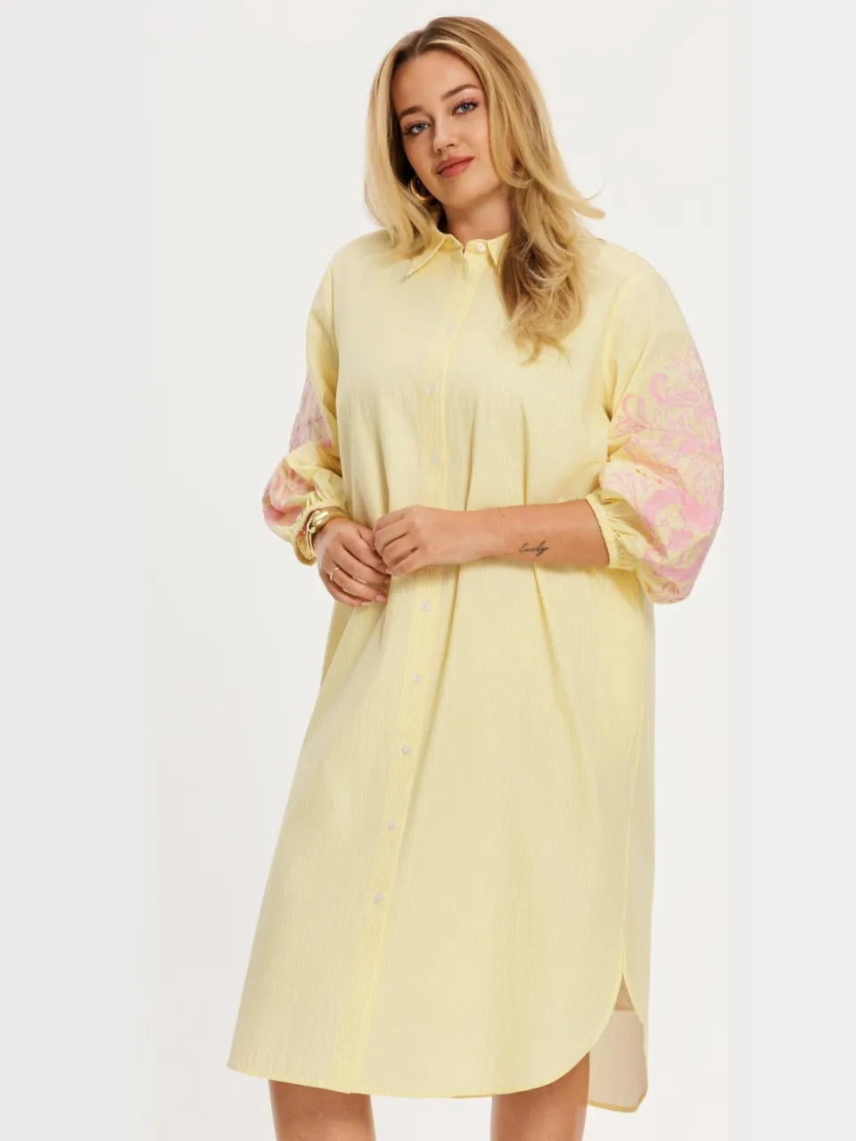 Yoek Blouse-jurk FLOWER STRIPE | Geel, foto 2