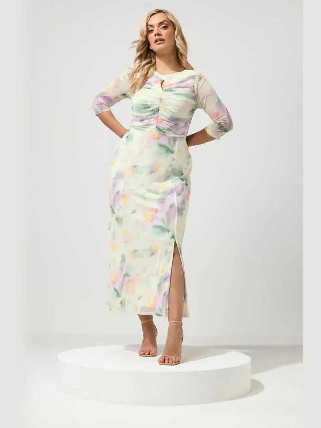 Yours London Ivoorwitte Maxijurk Met Abstract Sleutelgatdetail White