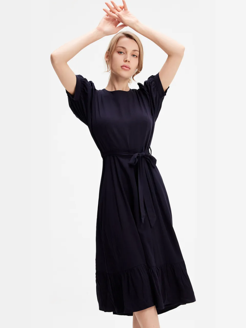 S&J Weekends Viscose blouse-jurk met donzige zoom blauw, foto 2