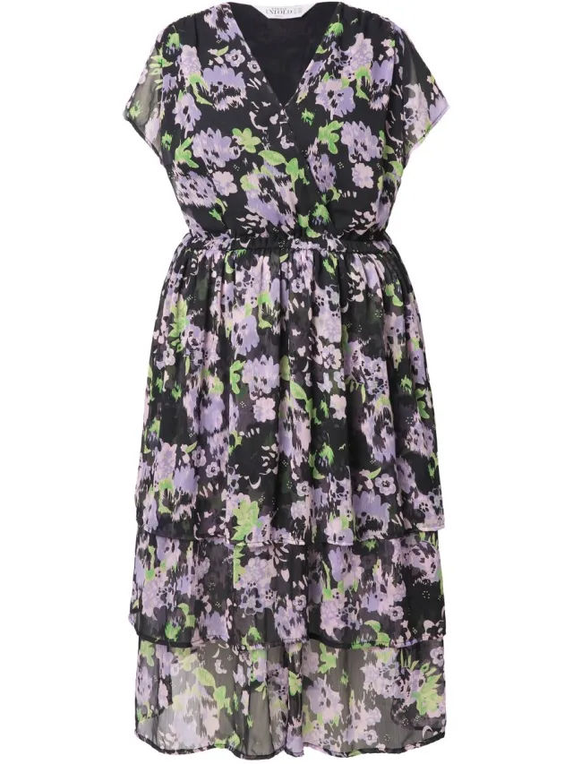 Studio Untold Dames - Midi-jurk A-lijn chiffon volants onderjurk - Hemelsblauw - Maat 50+