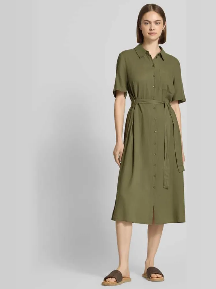Pieces Losjes vallende vrijetijdsjurk van viscose-linnenmix model 'PIA' Kaki